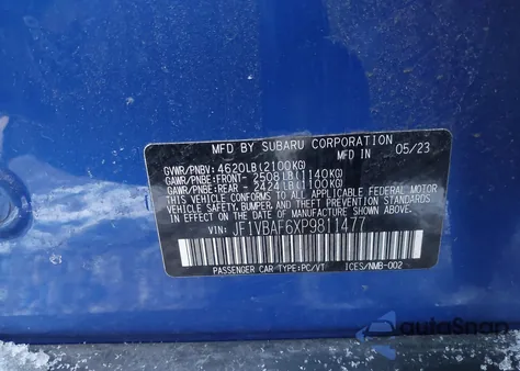 2023 Subaru Wrx Premium из США, поврежденный, VIN JF1VBAF6XP9811477